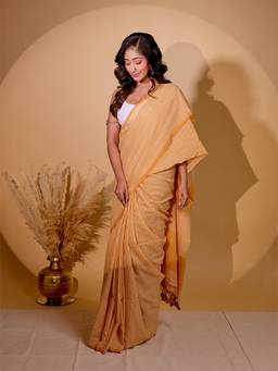 Aparna - Mustard Micro Check Pure Cotton Saree