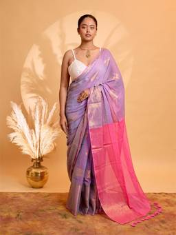 Aparna - Lavender Cotton Silk Saree with Tissue Contrast Pallu