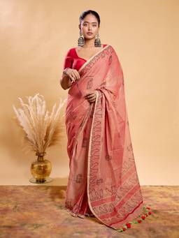 Aparna - Pink Cotton Saree with Quirky Cat