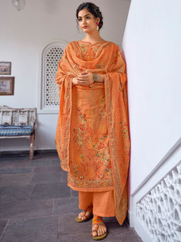 Stylee LIFESTYLE - Orange Cotton Digital Printed Dress Material (Set of 3)