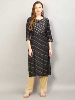 Shree - Women Muslin Black Stripe Printed Kurta