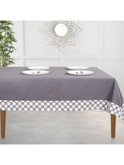 SHADES OF LIFE - Cotton Plain Grey With Polka Dot Border 6 Seater Tabel Cover, 60X90 Inches