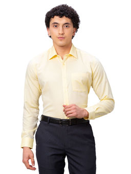 Park Avenue - Regular Fit Self Design Light Yellow Shirt