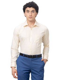 Park Avenue - Regular Fit Checks Medium Yellow Shirt
