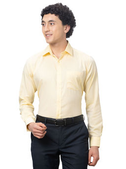Park Avenue - Regular Fit Self Design Medium Yellow Shirt