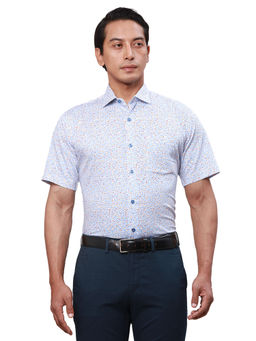 Park Avenue - Regular Fit Printed Medium Blue Shirt