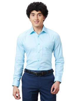 Raymond - Slim Fit Self Design Medium Petrol Shirt