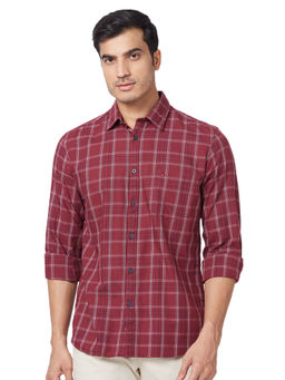 Parx - Slim Fit Checkered Dark Red Shirt