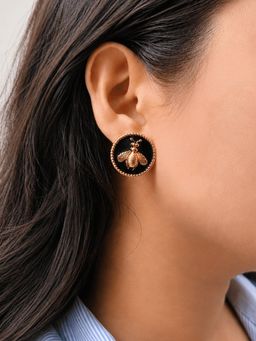 ELRA - 18K Gold Plated Noir Bee Earrings