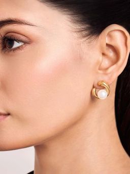ELRA - 18K Gold Plated Pearl Arc Earrings