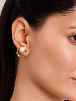 ELRA - 18K Gold Plated Halo Pearl Stud Earrings