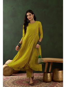 KVS FAB - Green Georgette Zari Embroidered Anarkali Kurta with Pant (Set of 2)