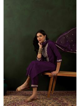 KVS FAB - Purple Sequence Embroidered Kurta with Pant and Organza Dupatta (Set of 3)