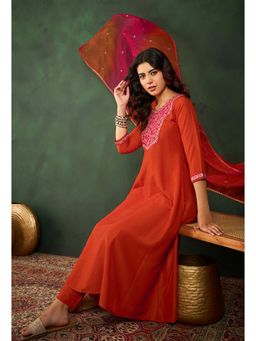 KVS FAB - Orange Bitaliyan Zari Sequence Embroidered Kurta and Pant with Dupatta (Set of 3)
