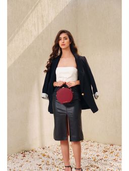 Kelby Huston - Maroon Leather Textured Handheld Bag with Detachable Strap