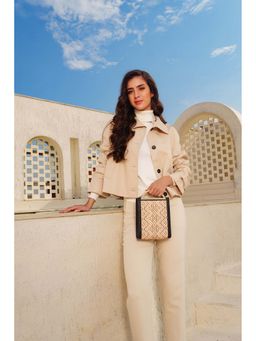 Kelby Huston - Black Leather Textured Handheld Bag with Detachable Strap