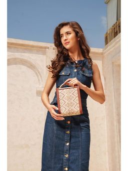 Kelby Huston - Brown Leather Textured Handheld Bag with Detachable Strap