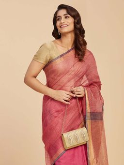 Fabindia - Gold Silk Blend Embroidered Clutch