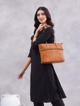 Fabindia - Brown Leather Solid Handbag