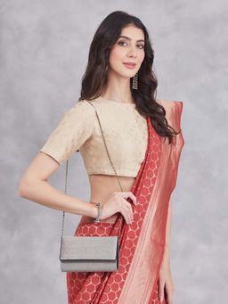 Fabindia - Silver Silk Blend Textured Clutch