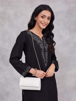 Fabindia - Off White Silk Blend Stripes Clutch