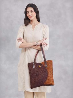 Fabindia - Brown Glass Textured Tote Bag
