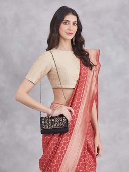 Fabindia - Black Polyester Embroidered Clutch