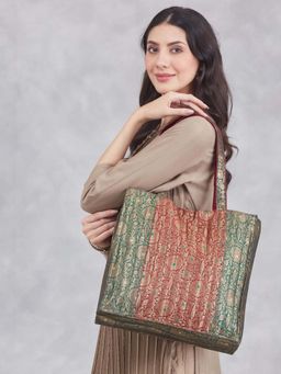 Fabindia - Red Polyester Woven Tote Bag