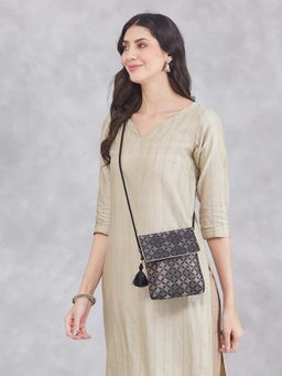 Fabindia - Black Cotton Silk Woven Slingbag