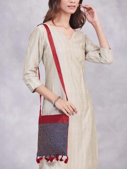 Fabindia - Red Viscose Blend Embroidered Slingbag
