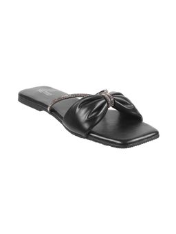 Metro - Womens Black Flat Mules Metro Women Black Synthetic Embellished Flats