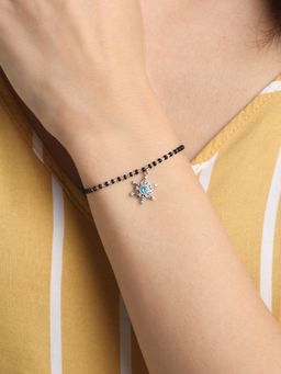 CLARA - 925 Silver Rhodium Plated Black Beads Snowflake Hand Mangalsutra Bracelet Gift For Wife