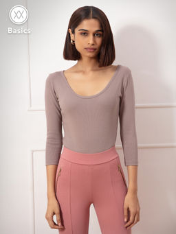 Twenty Dresses by Nykaa Fashion - Basics Taupe Keep It Casual But Stylish Bodysuit