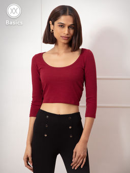 Twenty Dresses by Nykaa Fashion - Basics Red Solid Scoop Neck Cropped T Shirt