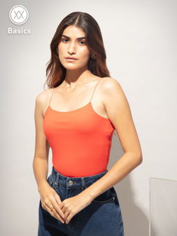 Twenty Dresses by Nykaa Fashion - Basics Coral Solid Spaghetti Crop Tshirt