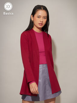 Twenty Dresses by Nykaa Fashion - Basics Wine Solid Front Open Longline Shrug
