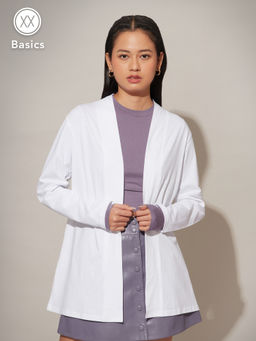 Twenty Dresses by Nykaa Fashion - Basics White Solid Front Open Longline Shrug