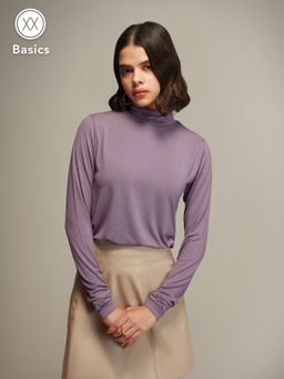 Twenty Dresses by Nykaa Fashion - Basics Purple Solid High Neck T-shirt