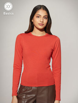 Twenty Dresses by Nykaa Fashion - Basics Rust Full Sleeves Round Neck T-shirt