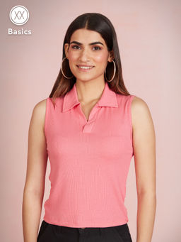 Twenty Dresses by Nykaa Fashion - Basics Light Pink Solid Ribbed Sleeveless Tshirt