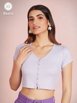 Twenty Dresses by Nykaa Fashion - Basics Lilac Solid Ribbed Crop Tshirt