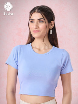 Twenty Dresses by Nykaa Fashion - Basics Blue Round Neck High Low Crop T-Shirt