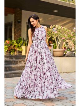 Gahan - Purple Floral Printed Fashion Feats Belted Maxi Dress