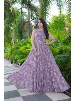 Gahan - Lavender Printed Fashion Focused Belted Maxi Dress