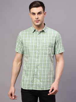 Cantabil - Men Green Checkered Half Sleeves Casual Shirt