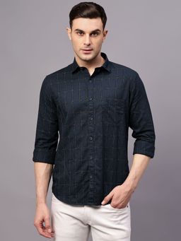 Cantabil - Men Bottle Green Checkered Full Sleeves Casual Shirt