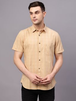 Cantabil - Men Beige Checkered Half Sleeves Casual Shirt