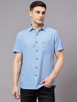 Cantabil - Men Blue Striped Half Sleeves Casual Shirt