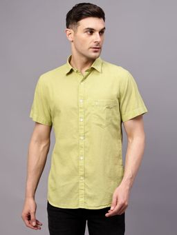 Cantabil - Men Green Solid Half Sleeves Casual Shirt