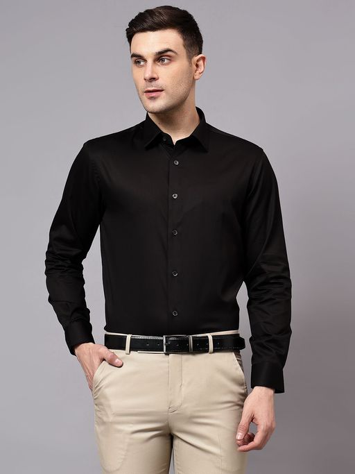 Cantabil Men Black Solid Full Sleeves Party Wear Shirt